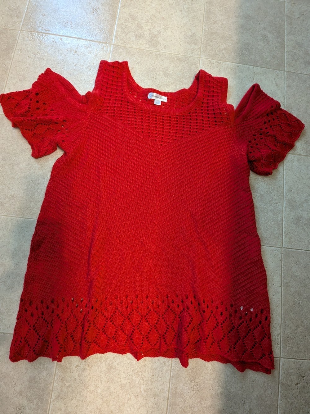 Women's Red Off-the-Shoulder Crochet Knit Sweater